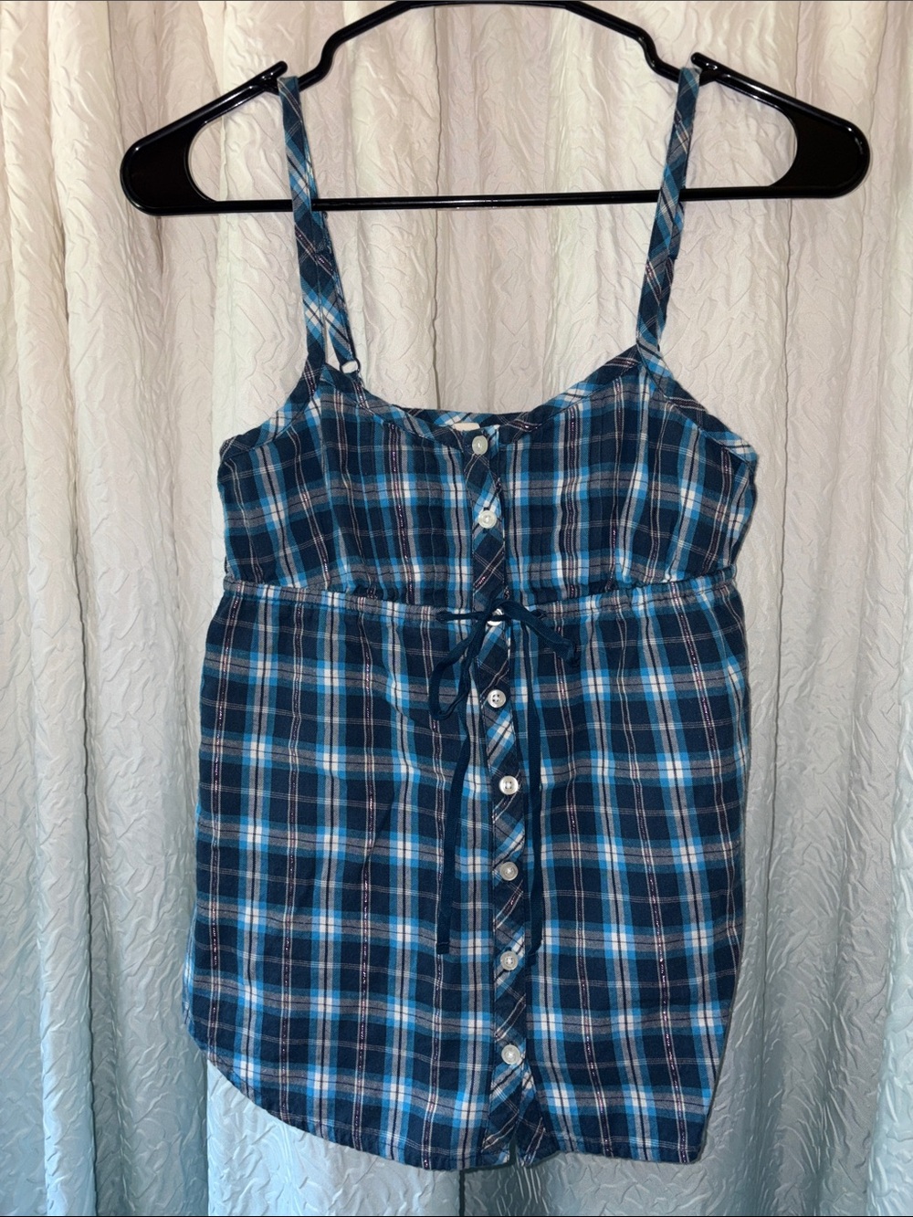 Aeropostale Blue Plaid Button-Up Tank with Tie